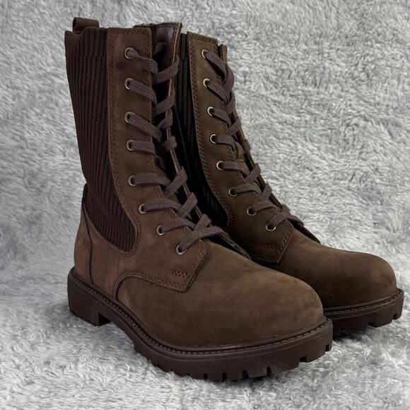 Bueno Stella Lace Up Booties Women's Size 7.5 Brown Suede Combat Ankle Boots - Picture 3 of 7